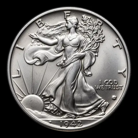 Walking Liberty Half Dollar obverse with Liberty striding toward the sun
